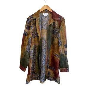 Vintage Made in USA Art to Wear Long Sleeve Semi Sheer Collared Top Size Large